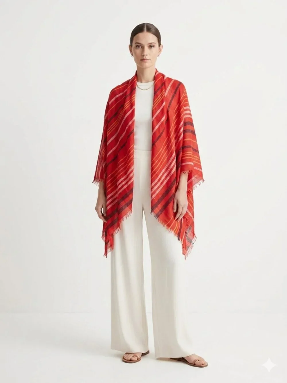 BCBGMaxAzria Scarf Red Stripes Fringe Festival Shawl Casual